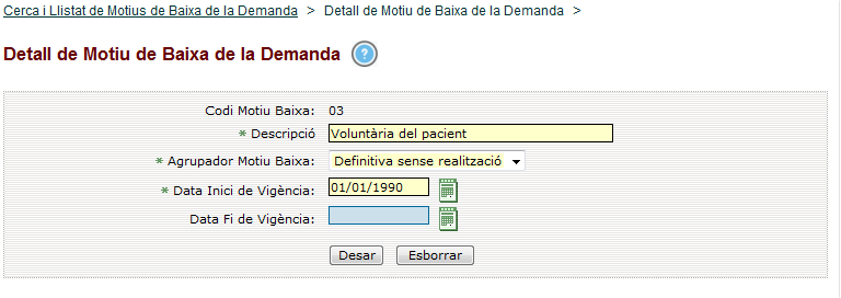 Manteniment Motius de Baixa