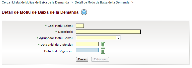 Manteniment Motius de Baixa