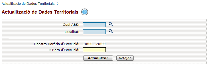 Actualitzaci de Dades Territorials - Pantalla Principal