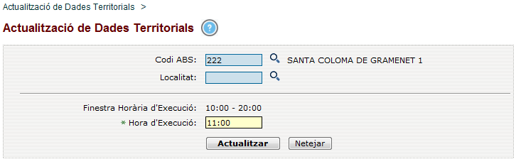 Actualitzaci de Dades Territorials - Pantalla de Generacio