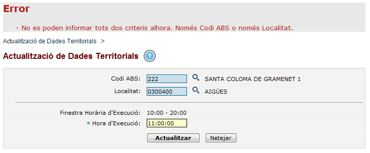 Actualitzaci de Dades Territorials - Pantalla de Resultats