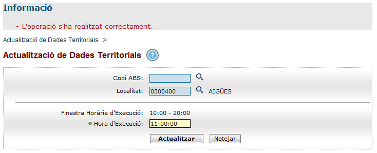 Actualitzaci de Dades Territorials - Pantalla de Resultats